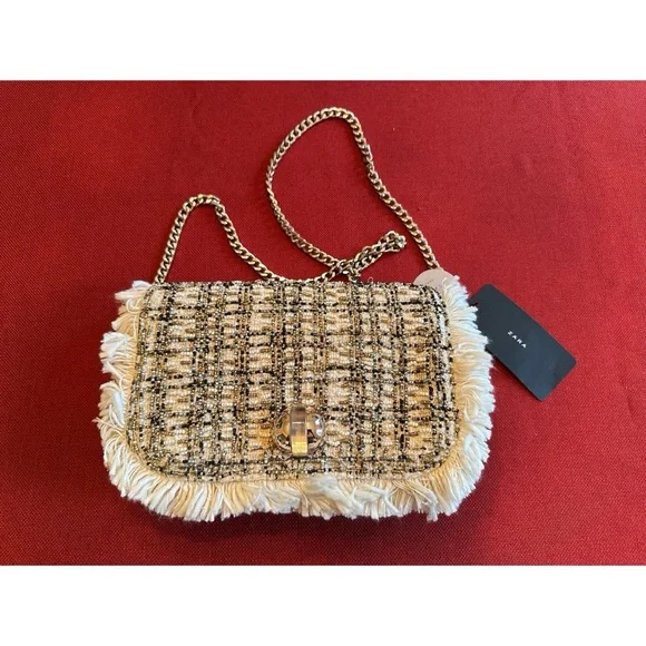 Zara Tweed Fringe Shoulder Bag, NWT - Picture 1 of 12